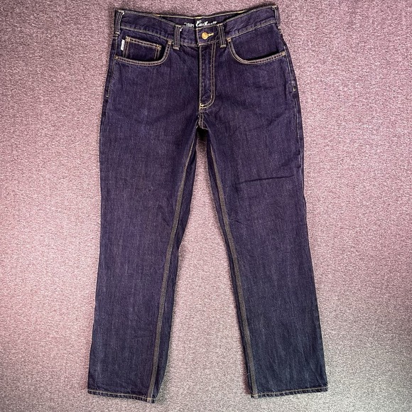 Carhartt Jeans Mens 32x32 Dark Blue Relaxed Straight Fit Cotton Denim Fit33.5x31 - Picture 6 of 15